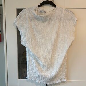 Zara Ivory Textured Cap-Sleeve Top